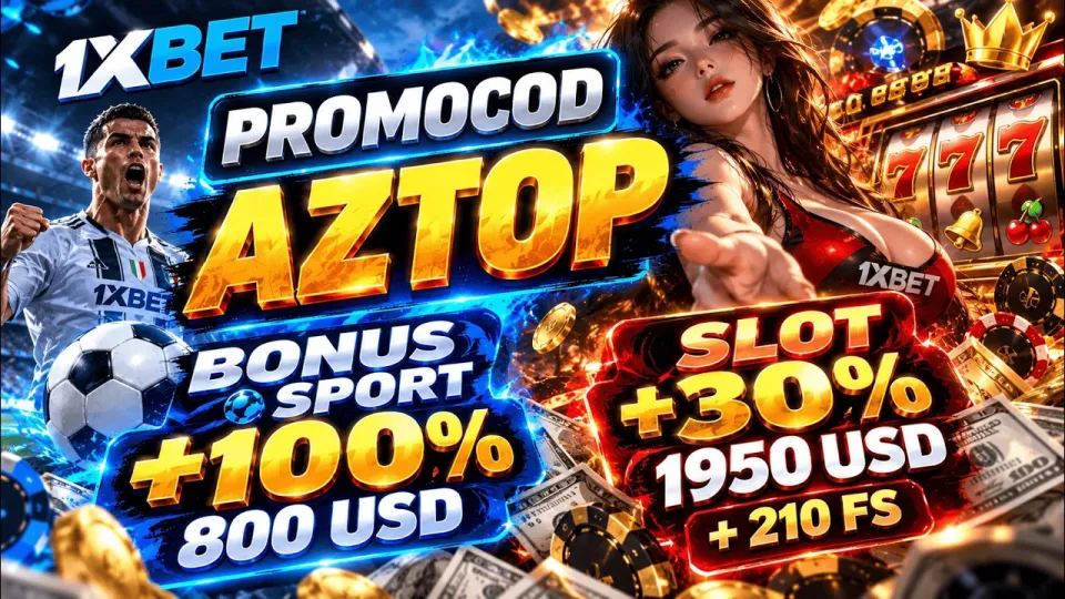 Use the 1xbet promocode AZTOP to unlock a 100% sports bonus and a slots package with 210 free spins